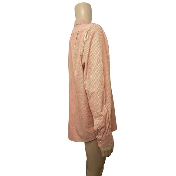 IZOD Men’s Button Up Shirt Orange White Striped L Slim Contrasting Cuff, Placket - Picture 9 of 10